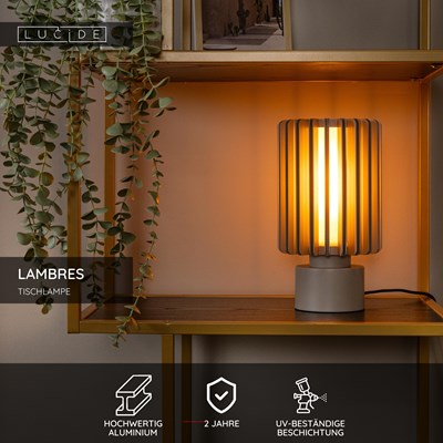 Lucide LAMBRES - Tischlampe - Ø 15 cm - 1xE27 - Taupe